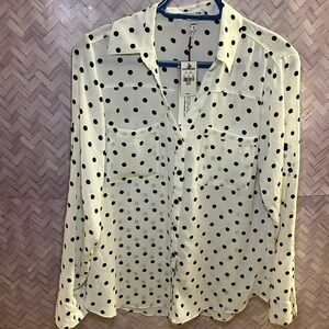 EXPRESS The Portofino Shirt Polka Dot, medium blouse, white and black, brand new